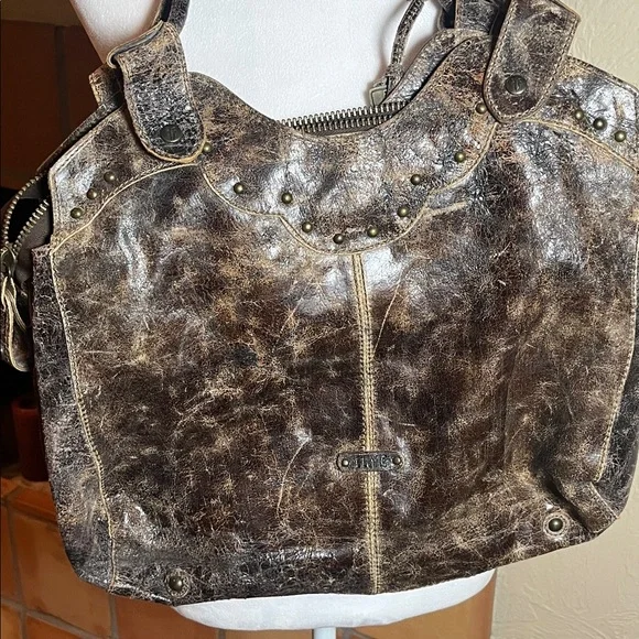 Frye Distressed Leather Shoulder Bag, Chocolate Brown - Picture 5 of 9